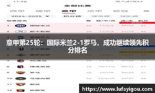 意甲第25轮：国际米兰2-1罗马，成功继续领先积分排名